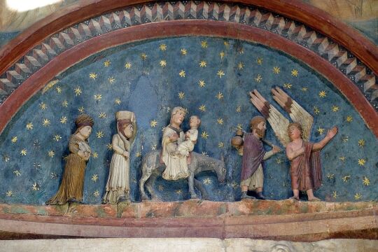 Flucht Ägypten Heilige Familie - Ein Detail vom Baptisterium in Parma - © Foto: Pixabay