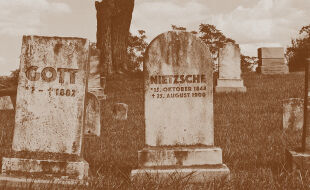 Gott ist tot. Friedrich Nietzsche, Grabsteine, Friedhof, Tod - © Fotomontage: Rainer Messerklinger (unter Verwendung eines Bildes von iStock/KathyDewar)