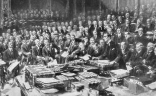 House of Commons, Westminster, 1914 - The scene in the House of Commons, Westminster, London, 3 August 1914 - © IMAGO / Heritage Images