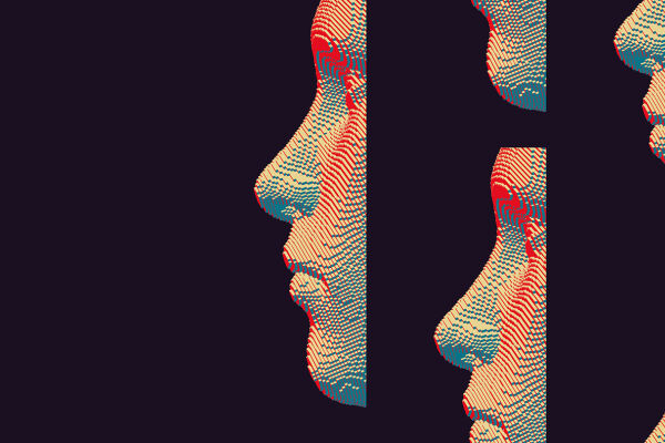 Psychotherapie Selbst Ich Erkenntnis  - Mehrere stilisierte Gesichter in Profilansicht, die aus farbigen Punkten bestehen und auf dunklem Hintergrund angeordnet sind - © Illustration: Adobe Stock / Login