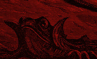 Illustration booklet April 2026 - Schwarz-rote Linienzeichnung eines Froschs mit geöffnetem Maul - © Illustration: iStock/duncan1890