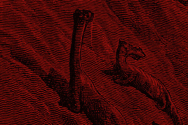 Illustration Booklet April 2026 - Schwarz-weiße Linienzeichnung eines Untersee-Tieres, umgeben von wellenförmigen Linien - © Illustration: iStock/duncan1890