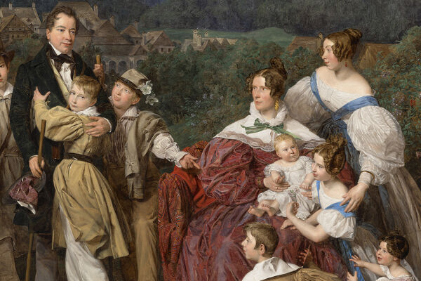 Familie Eltz - Ferdinand Georg Waldmüller - Ferdinand Georg Waldmüller, Der Notar Dr. Josef August Eltz mit seiner Gattin Caroline, geb. Schaumburg, und den acht Kindern in Ischl, Familie Eltz, 1835 - © Belvedere Wien, Foto: Johannes Stoll