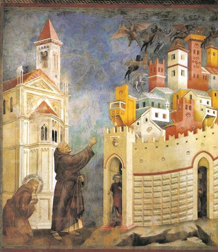 Exorzismus in der Kunstgeschichte - „Apage, Satanas!“ „Weiche, Satan!“ – Ein Fresko von Giotto im italienischen Arezzo zeigt den Exorzismus durch Franz von Assisi. Auch seinem Namensvetter im Vatikan wird von manchen ein Exorzismus zugeschrieben – obwohl man offiziell dementiert. - © Wikipedia